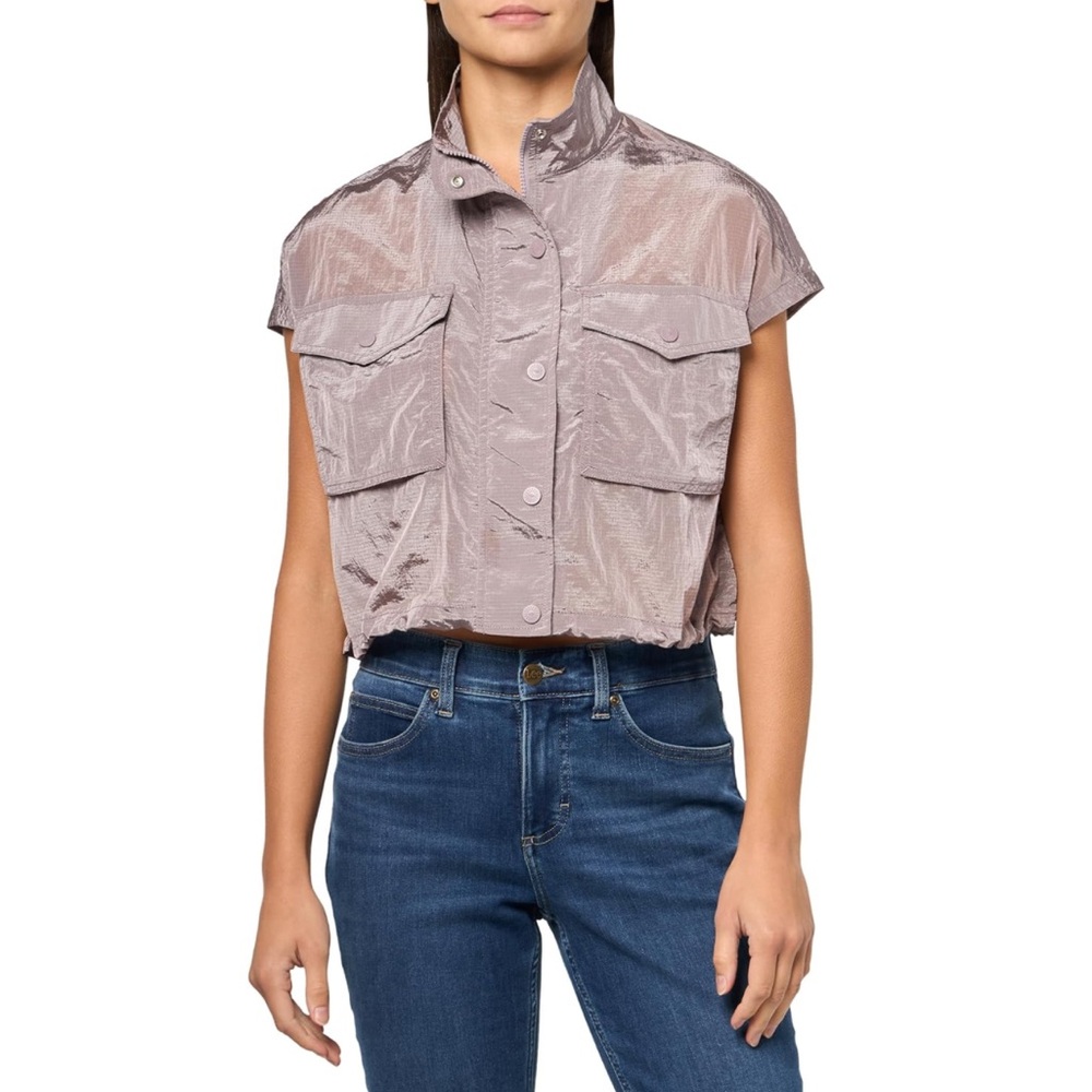 Cropped Cap-Sleeve Utility Shirt in Dusty Mauve